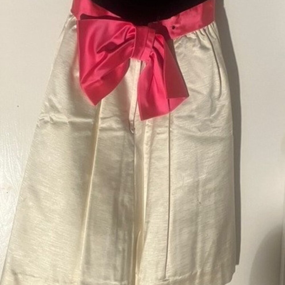 Vintage Rare Find 1950s Chic Black and Cream Midi Dress with Pink Detail